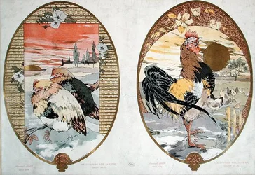 Galo e galinhas, desenho para um biombo, c.1900
