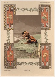 Vacas, placa 39 de &39;Fantasias Decorativas&39;, gravada por Gillot, publicada por Jules Rouam, Livraria de Arte, Paris, 1887 (gravura a cor)