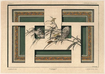Patos, placa 46 de &39;Fantaisies decoratives&39;, gravada por Gillot, publicada por Jules Rouam, da Librairie de l&39;Art, Paris, 1887 (gravura a cor)