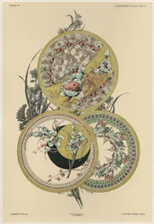 Flores e moscas, placa 12 de &39;Fantaisies decoratives&39;, gravada por Gillot, publicada por Jules Rouam, da Librairie de l&39;Art, Paris, 1887 (gravura a cor)