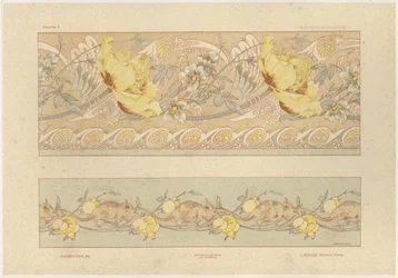 Flores e camundongos, placa 6 de &39;Fantaisies decoratives&39;, gravada por Gillot, publicada por Jules Rouam, da Librairie de l&39;Art, Paris, 1887 (gravura a cores)