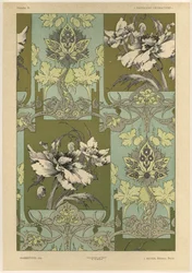 Flores, prato 25 de &39;Fantasias Decorativas&39;, gravado por Gillot, publicado por Jules Rouam, Livraria de Arte, Paris, 1887 (gravura a cores)