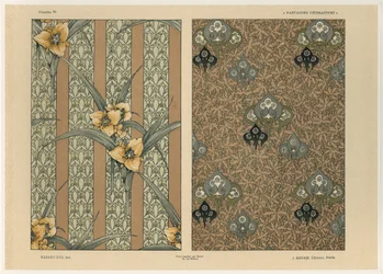 Flores, prato 34 de &39;Fantasias Decorativas&39;, gravado por Gillot, publicado por Jules Rouam, Livraria de Arte, Paris, 1887 (gravura a cor)