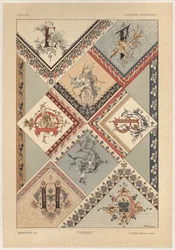 Cartas, Placa 26 de &39;Fantasias Decorativas&39;, gravada por Gillot, publicada por Jules Rouam, Librairie de l&39;Art, Paris, 1887 (gravura a cor)