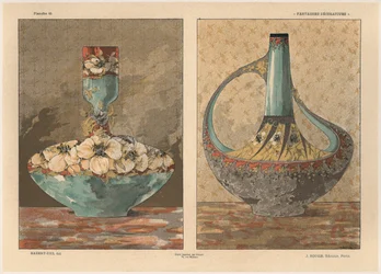 Vasos, placa 45 de &39;Fantasias Decorativas&39;, gravada por Gillot, publicada por Jules Rouam, Livraria de Arte, Paris, 1887 (gravura a cores)
