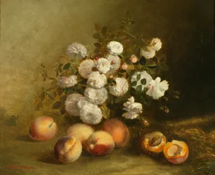 Flores e damascos (óleo sobre tela)