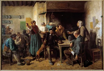 Segunda-feira. Clientes à mesa numa estalagem
