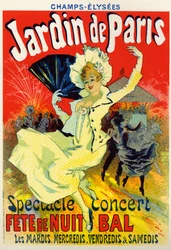 Arte, Entretenimento. Jardin de Paris, bal no Champs Elysees, Paris. Cartaz de Jules Cheret, França, c.1895 (cartaz)