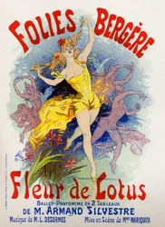 Arte. Entretenimento. Flor de lótus, ballet no Folies Bergeres, Paris. Cartaz de Jules Cheret, França.
