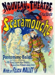 Arte. Entretenimento. Scaramouche, ballet de Felicia Mallet. Cartaz de Jules Cheret, França, c.1895 (cartaz)