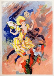 Arte. Entretenimento. O espectáculo de mímica. Alegoria de Jules Cheret, França, c.1890 (cartaz)