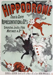 Performance de circo no Hipódromo - Poster de Jules Chéret, final do século XIX