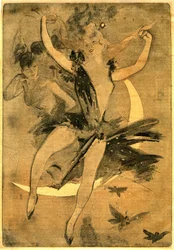 Desenho de Jules Cheret ilustrando "Lulu" de Felicien Champsaur, romance e pantomima em um ato (1900) encenando um palhaço dançarino. "Lulu" é considerado um dos melhores exemplos do que tem sido chamado na França de "literatura circense".