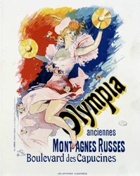 Olympia: antiga montanha-russa, banda desenhada dos Capuchinhos - cartaz de Jules Cheret