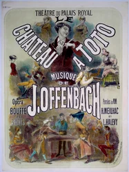 Cartaz de "Le chateau a Toto" com música de Jacques Offenbach (1819-1880) no Theatre du Palais Royal, ilustração de Jules Cheret (1836-1932) 1868.