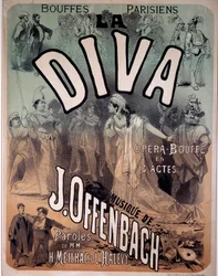 Cartaz da opereta "Diva" musicada por Jacques Offenbach (1819-1880) nos Bouffes parisienses