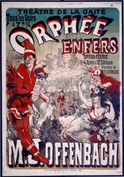 Cartaz da ópera "Orphee aux Envers" musicada por Jacques Offenbach (1819-1890) no Theatre de la Gaite em Paris. Ilustração de Jules Cheret (1836-1932) 1874.
