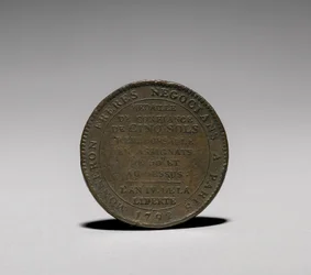 Medalha: Cinco Sóis emitidos por Monneron Brothers, Paris, 1792 reverso.