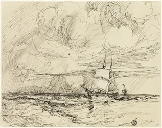 Navios no mar durante a tempestade