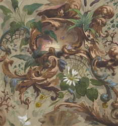 Design para papel de parede com conchas, nenúfares e taboas, 1830-97. Criadores: Jules-Edmond-Charles Lachaise, Eugène-Pierre Gourdet.