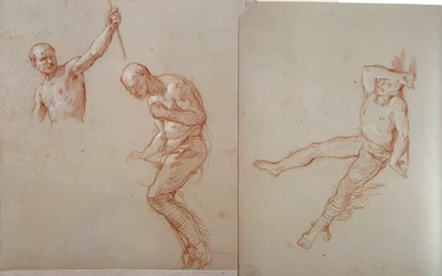 Índio da América: "Etude de horalier indien" Desenho a la sanguine por Jules Emile (Jules-Emile) Saintin (1829-1894) Século XIX Blerancourt, musee franco-americano