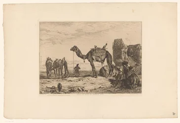 Paisagem com camelos perto das ruínas
Sous les murs de Téhéran (Perse) (título sobre o objecto)