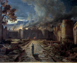 Sodoma (Sodoma). A destruição da cidade pelo fogo. Pormenor. Pintura de Jules Laurens (1825-1901). Orléans, Museu de Belas-Artes