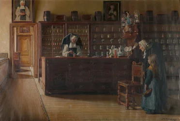 A farmácia no Sint-Janshospitaal de Bruges (óleo sobre tela)