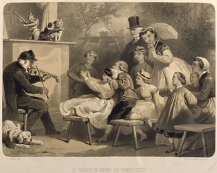 O Teatro Guignol, Champs-Elysees, gravado por Claude Regnier (fl.1840-66) Bettanier e Morion