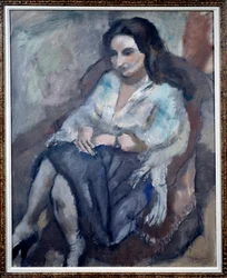 Retrato de Andree. Retrato de uma mulher sentada. Pintura de Jules Pascin (1885-1930)