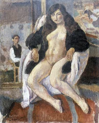 Retrato do pintor Pierre Dubreuil e seu modelo feito pelo pintor americano Jules Pascin (1885-1930).