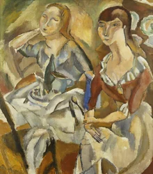 Mulheres Jovens em uma Mesa; Attablees para meninas (frente), c.1915-1919 (óleo sobre tela)