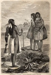 Tipo de índio do Rio Colorado, desenho de Jules Pelcoq, para ilustrar a história da viagem do Barão de Wogan à Califórnia em 1850-1852. Gravura em "Le tour du monde, nouveau journal des voyages" Paris