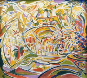 Bandeiras de ouro e guarda-sóis Praça de São Marcos (óleo sobre tela)