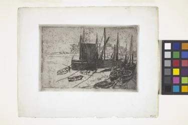 Barcos no Porto Erin - Ilha de Man (gravura)