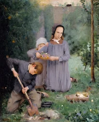 Crianças enterrando um pássaro, 1878.