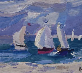 Corrida de botes em Poole Harbor (óleo a bordo)
