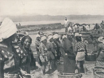 Tai-no-ura - barcos de pesca, homens e mulheres com redes e cestas, c1900, 1921.