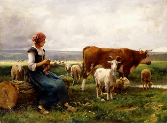 Pastora com vacas e cabras,