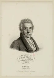 Instituto Real de França, 4.ª classe. (Pintura.) David, (Jacques-Louis.) Nascido em Paris em 30 de agosto de 1749, eleito em 1796.