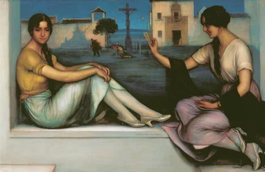 Fortune-telling - Romero de Torres, Julio (1874-1930) - 1922 - Óleo sobre tela - 106x163 - Museo Carmen Thyssen, Málaga