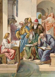 Jesus com os anciãos no Templo (litografia a cores)