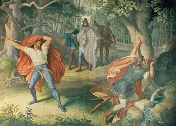 Hagen a matar Siegfried na fonte, Salão de Nibelungens