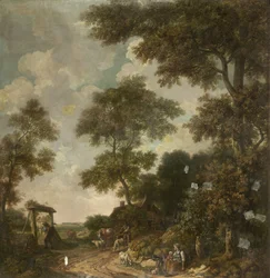 Pintura de papel de parede de uma paisagem holandesa com uma estrada de terra