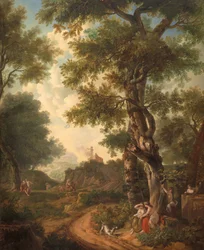 Paisagem árcade com viajantes