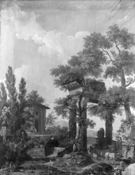 Revestimento de parede com paisagem arcádica, pertencente ao salão de Herengracht 40
