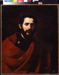 O Apóstolo São Tiago Maior (Apóstolo São Tiago, o Grande). Retrato de Jacques de Zebedeu, um dos doze discípulos de Cristo. Pintura de José de Ribera chamado il Spagnoletto ""o espanhol"" (1591-1652). Óleo sobre tela. Arte espanhola, estilo barroco. R