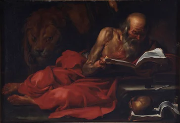 "Representação de Saint Jerome" (Saint Jerome de Stridon, 347-420) Peinture de Jose de Ribera (1591-1652) Dim 103,2x149 cm Villa Margherita, Bordighera