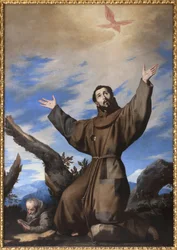 A estigmatização de São Fancois de Assis. Pintura da oficina de Jose de Ribera dit il Spagnoletto "o espanhol" (1591-1652), óleo sobre tela