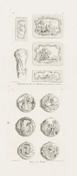 Projetos diferentes para caixas de rapé e cabo de bengala, 5º prato, pl. 53 na Obra de Juste-Aurèle Meissonnier